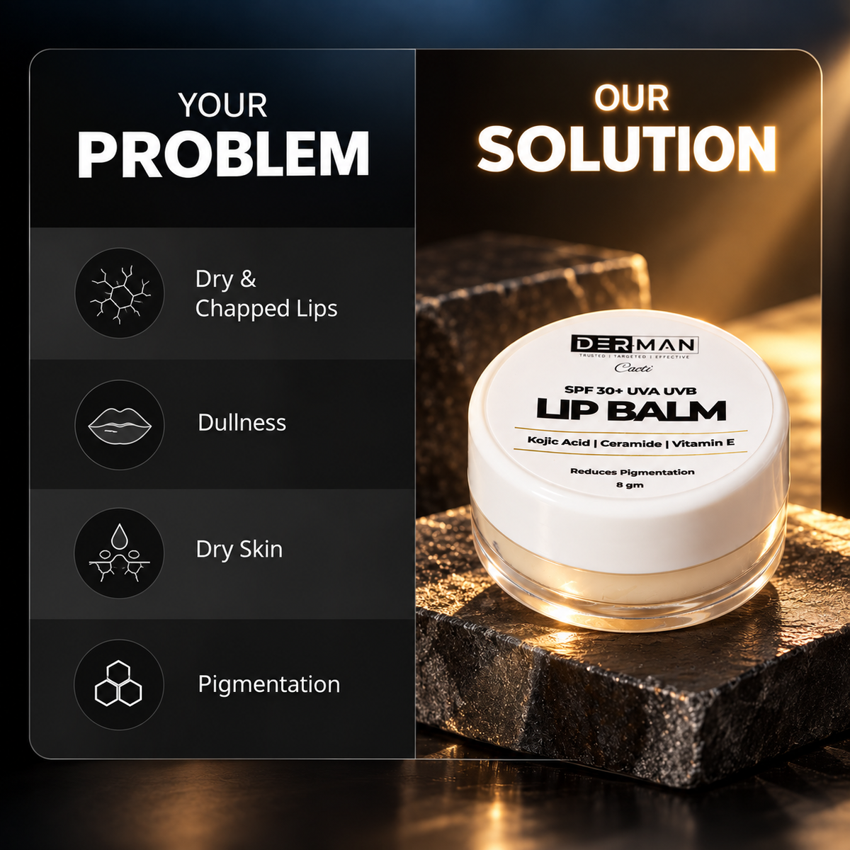 Der man spf 30+ uva uvb kojic acid lip balm | sun protection | dark & pigmented lips |8g