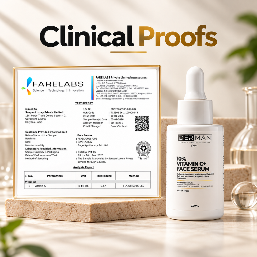 DER-MAN Signature Skincare Shield | 100 ml Multi Active Face Wash | 50 ml SPF 50 PA ++++ Liquid Sunscreen Moisturizer | 30 ml Vitamin C+ Serum | 8g SPF 30+ Kojic Acid Lip Balm