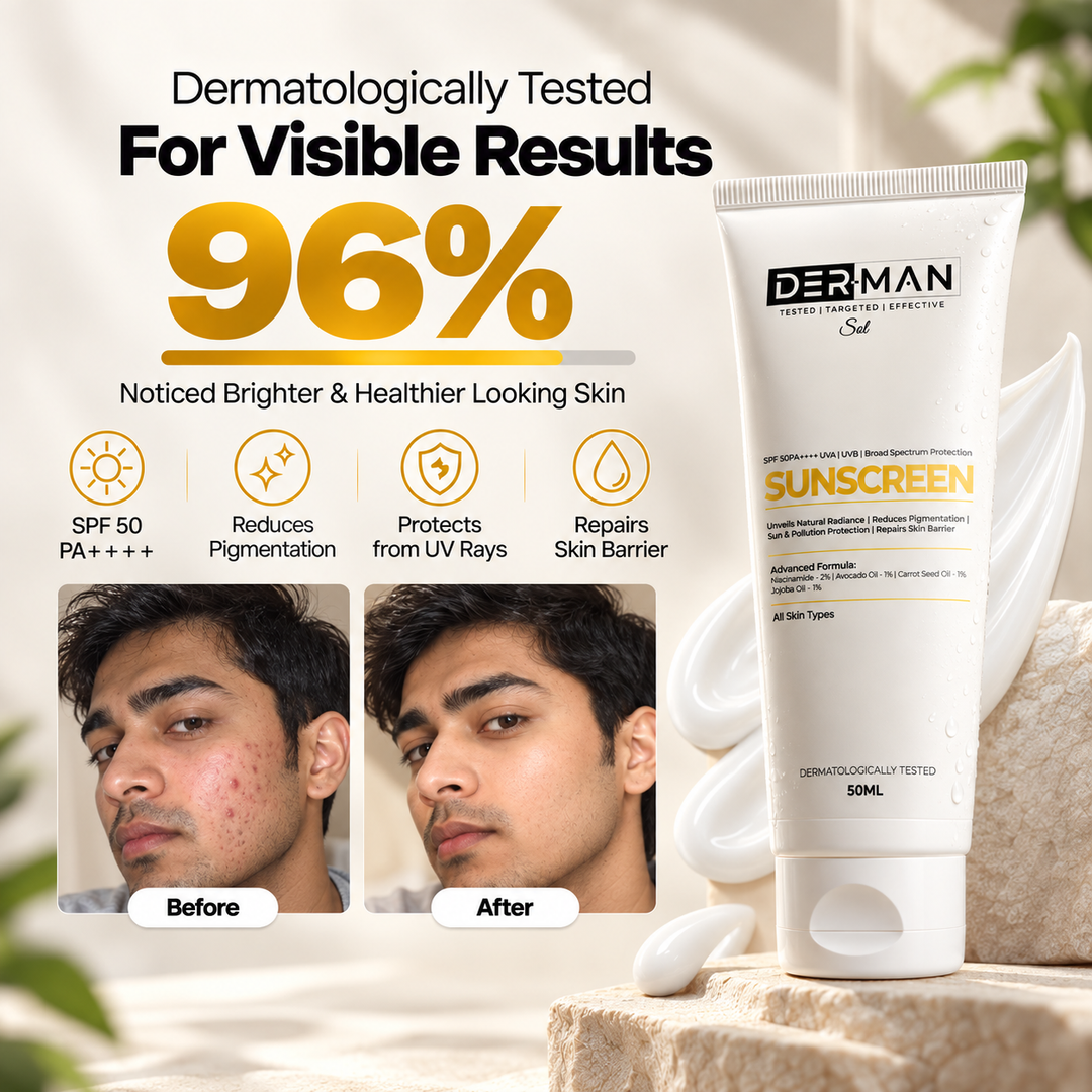 DER-MAN Morning Armour Kit | 100 ml Multi Active Face Wash | 50 ml SPF 50 PA ++++ Liquid Sunscreen Moisturizer