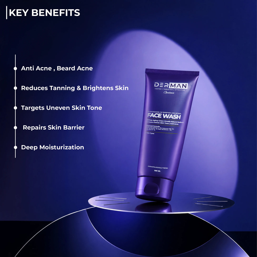 DERMAN 4 in 1 Multi Active Facewash | Niacinamide Tri-peptide Retinol Vitamin C | Anti-Acne | Radiance | 100 ml