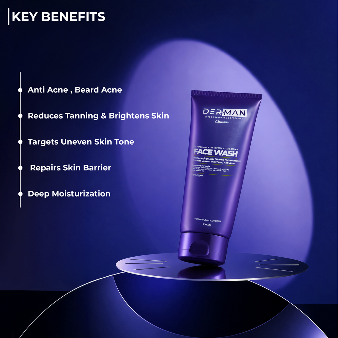 DERMAN Signature Skincare Shield | 100 ml Multi Active Face Wash | 50 ml SPF 50 PA ++++ Liquid Sunscreen Moisturizer | 30 ml Vitamin C+ Serum | 8g SPF 30+ Kojic Acid Lip Balm