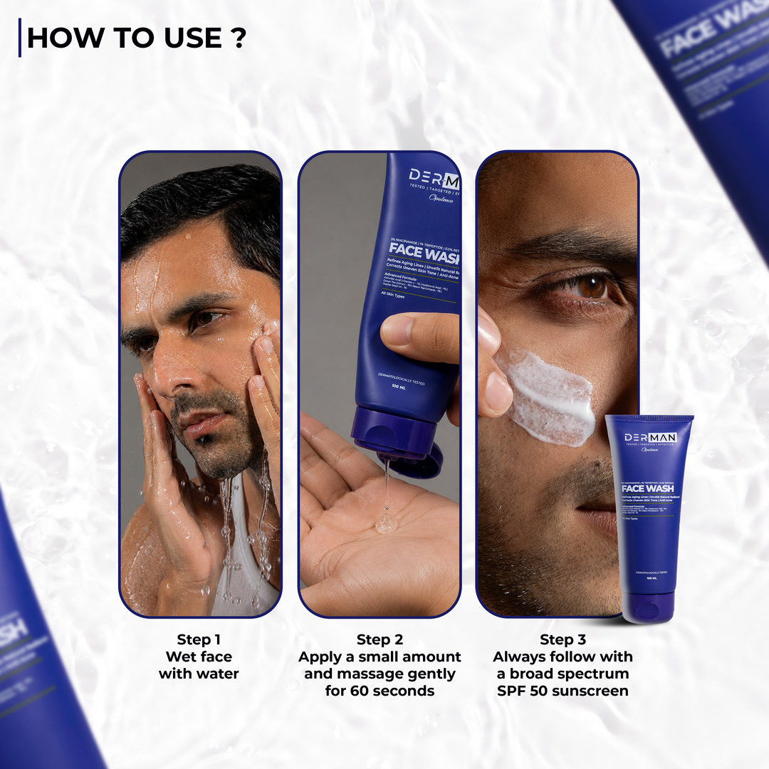 DERMAN Morning Armour Kit | 100 ml Multi Active Face Wash | 50 ml SPF 50 PA ++++ Liquid Sunscreen Moisturizer