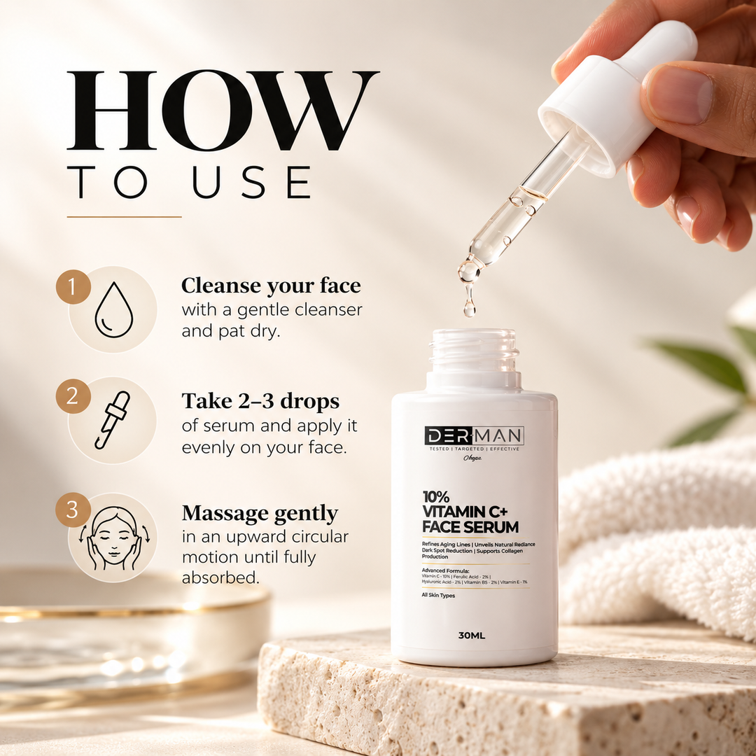DER-MAN 10% Vitamin C+ Skin Brightening Serum | Ferulic Acid | 30 ml