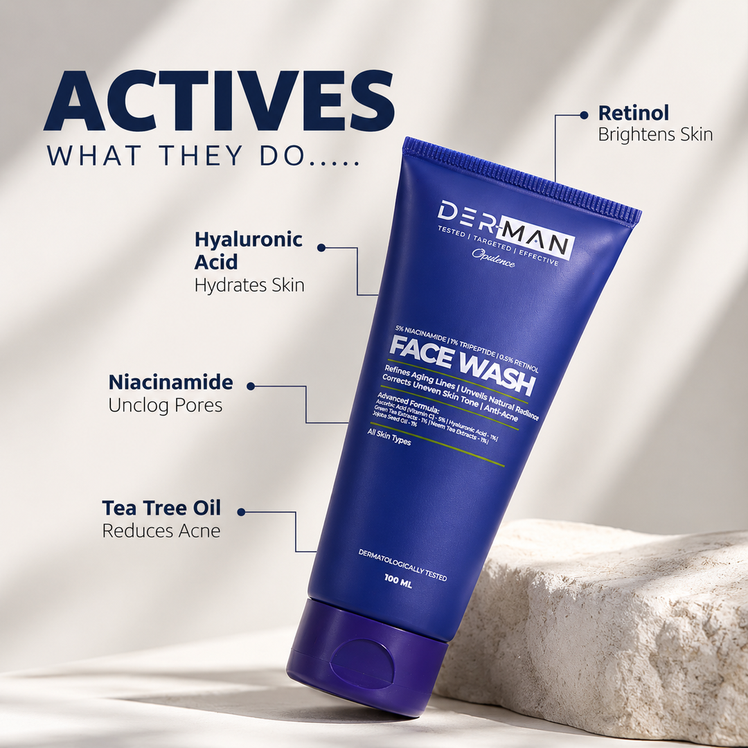 DER-MAN 4 in 1 Multi Active Facewash | Niacinamide Tri-peptide Retinol Vitamin C | Anti-Acne | Radiance | 100 ml