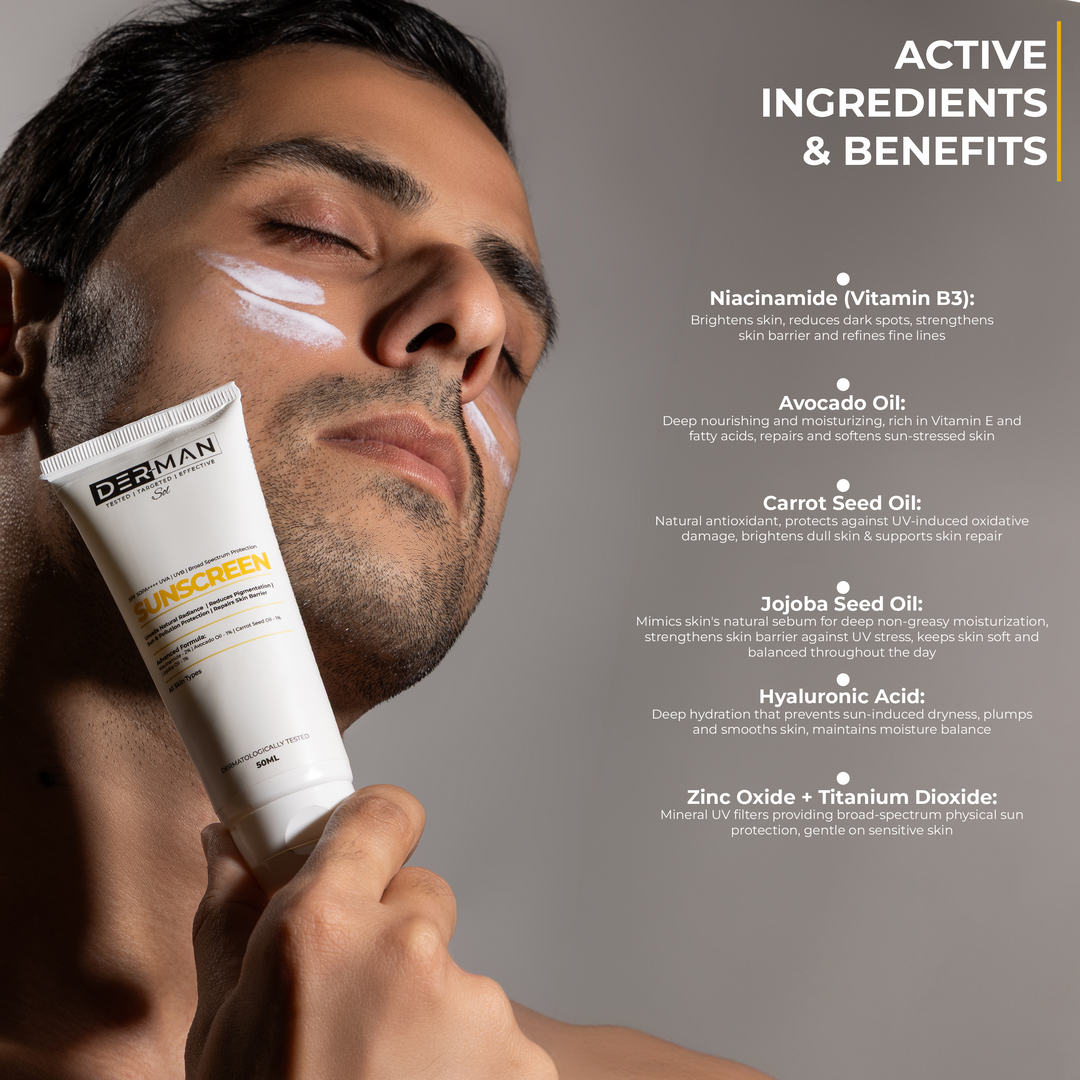 DERMAN Radiance & Shield Duo | 50 ml SPF 50 PA++++ Liquid Sunscreen Moisturizer & 30 ml Vitamin C 10+ Serum